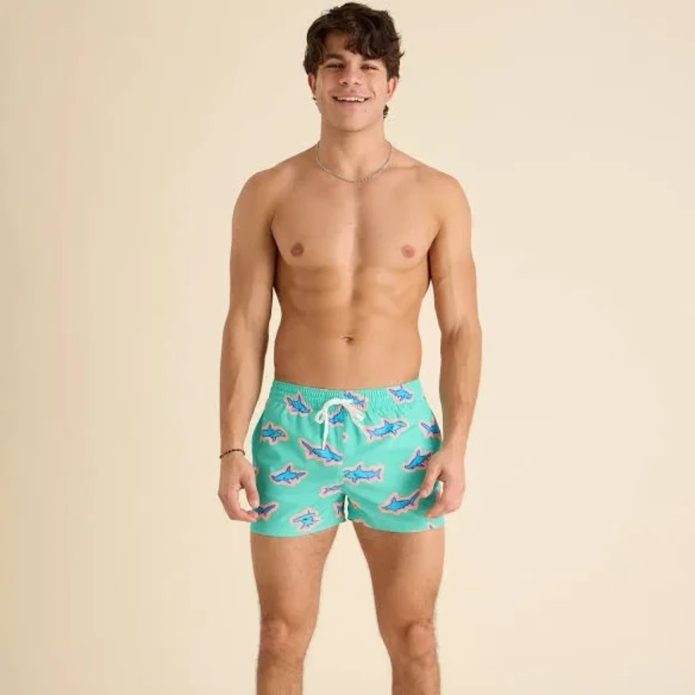 Chubbies The Apex Swimmers 4" Classic Swim Trunk S Hammerhead Sharks Teal Green